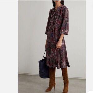 VANESSA BRUNO Pryska Ruffled Paisley-print Chiffon Midi Dress 42 US 10 Medium